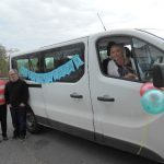 Sean and his Mum with the Omagh Centre Birthday Bus