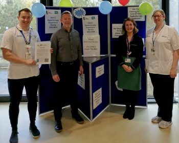 Picture caption: Rory Porteous (Therapy Radiographer), Colin Colhoun (Service User Representative), Rebecca Durnin (Governance & Quality Specialist Radiographer) and Zoe Davis (Therapy Radiographer) launching the new NWCC Radiotherapy Patient Experience Survey.