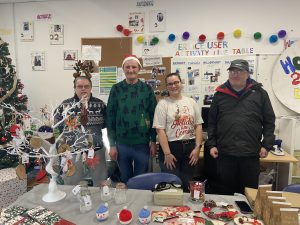 Service Users and staff selling Crafts at the Fresh Focus Winter Wonderland