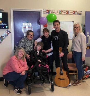 Shannon McCaffery, Support Worker; Janice Mc Allister, Day Care Nurse Centre; birthday girl Megan Devlin; Megan’s mum Kathleen Devlin; Mickey Joe Harte and Nicola Telford, Support Worker.