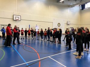 Year 8 Students with Niall Mimnagh and Ben Hewitt Hunter West Activities at LEAD event at Drumagh Integrated