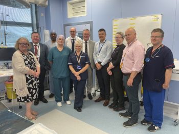 Health Minister Mike Nesbitt with Theatre staff at South West Acute Hospital