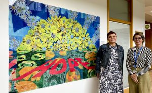 Seliena Coyle, Artist in Residence at the North West Cancer Centre pictured with Debbie Hunter, Macmillan personalised care facilitator.