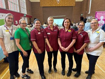 L-R: Joni Donaghy, Breast Screening mammography, Deirdre Hutchman, Macmillan Support worker, Meagan Dunlop Breast Clinical Nurse Specialist, Karen McAteer, Breast Clinical Nurse Specialist, Carolann McLaughlin, Breast Clinical Nurse Specialist, Ann Marie Wilson, Breast Screening mammography