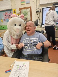 Kesh Day Centre service user Enjoying the Easter Bunny Visit