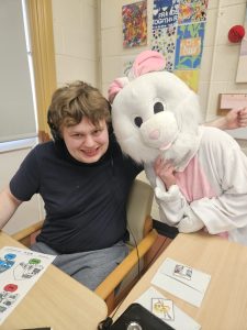 Kesh Day Centre service user Enjoying the Easter Bunny Visit