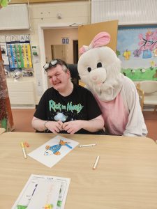Kesh Day Centre service user Enjoying the Easter Bunny Visit