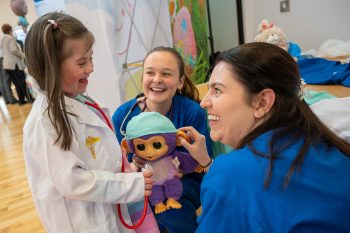 Medical students from the Child Health Society at Ulster University’s Magee College campus put on their scrubs in the Waterside Shared Village as they hosted a Teddy Bear Hospital for children. Families from Altnagelvin Parents Group came together as children grabbed their stethoscopes, x-ray machines and other medical equipment check on the health of their teddys. Rosa Donaghey checks her teddy's heart beat with studnets Nuala McNally and Cassie Harold