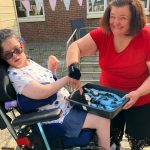 Service User enjoying the visit from Kidz Farm