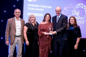 Internation Medical Recruitment Team Trustwide winners of the Working Together Team Award presented by Neil Guckian
