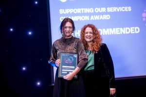 Moira Doherty Management Accountant Gransha Site Highly Commended Supporting Our Services Champion presented by Eimear McCauley