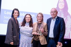 Nuala McLaughlin Award Presented To Louise Robinson SW W&C Services Rossdowney House presented by Tom Cassidy and members of Nuala's family