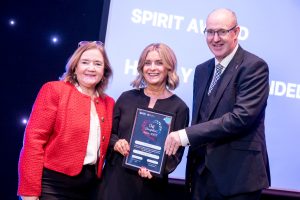 Paula Murray Interim Team Leader Adult Physical Disability Community SS Highly Commended Spirit Award presented by Neil Guckian and Geraldine McKay