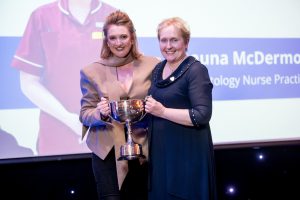 Shauna McDermott Haematology Nurse Altnagelvin Hilary Curry Cup Award presented by Donna Keenan