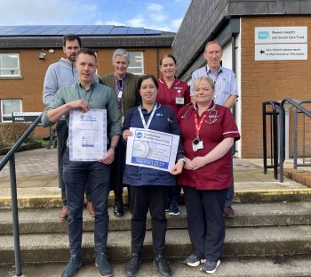 Pictured back row from left to right: Robert Hart, Physiotherapist; Nichola Cairns, Assistant Nursing Services Manager (Acute); Pauline Davis, Pre-op Ward Sister and Mr Rob BruceBrand, Lead Arthroplasty Consultant Front row: Nessan McQuaid, Arthroplasty Practitioner; Annette Lafferty, Pre-op Higher Clerical Officer and Aisling McCloskey, Advanced Nurse Practitioner Trauma & Orthopaedics