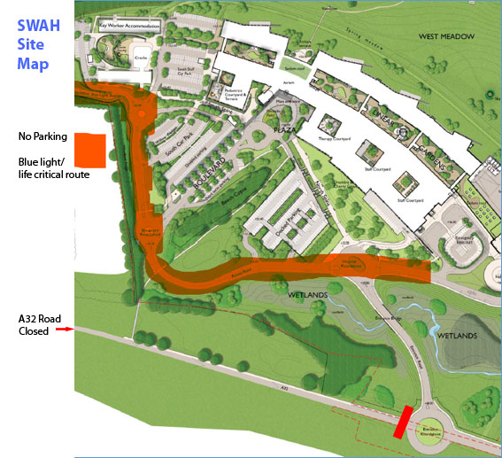 Map showing A32 Closure on SWAH Site Map