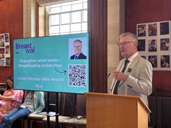 Health Minister Mike Nesbitt presenting at the launch of the Department of Health NI Breastfeeding Action Plan