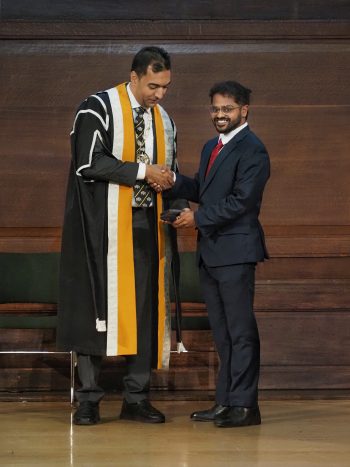 Dr Parvesh Konda, Ophthalmology Trainee is pictured receiving the Crombie Medal from the President of Royal College of Ophthalmology Mr Mohamed Elalfy at a ceremony in London earlier this month.