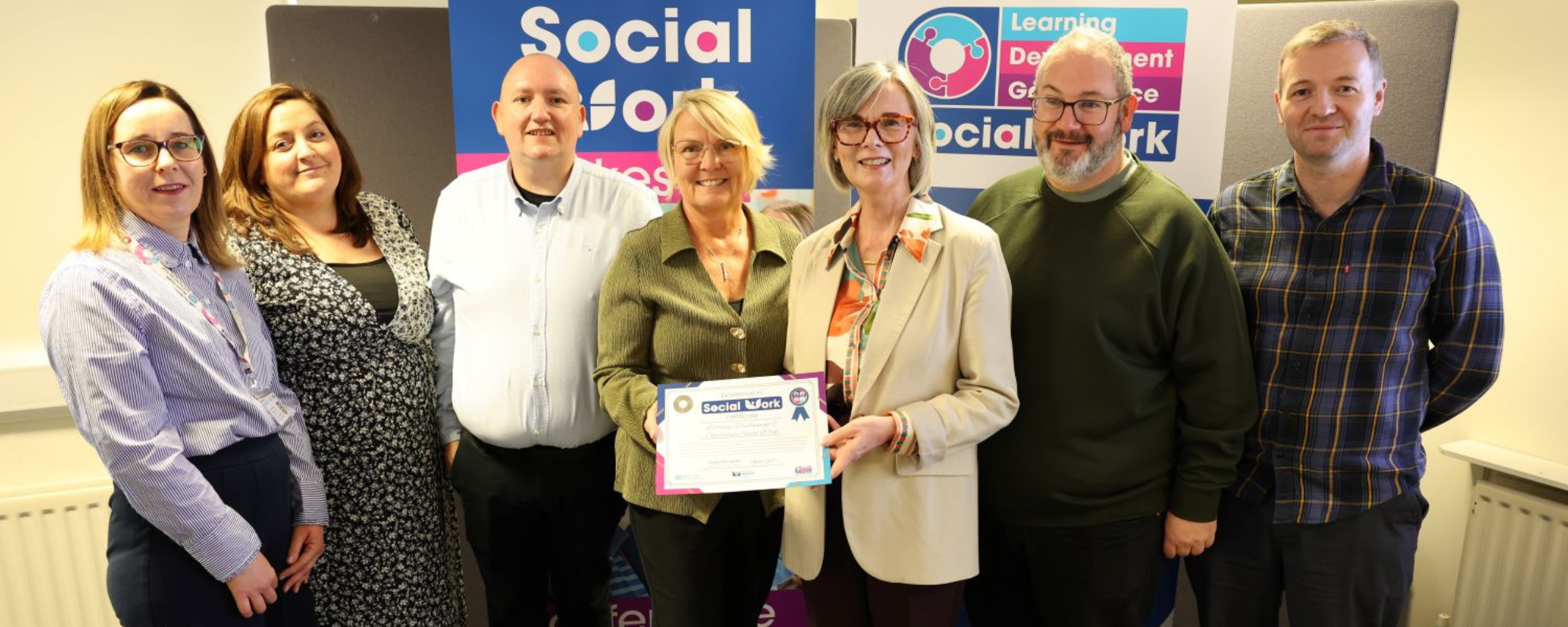Staff pictured with Chief Executive Karen Hargon at Social Work Awards